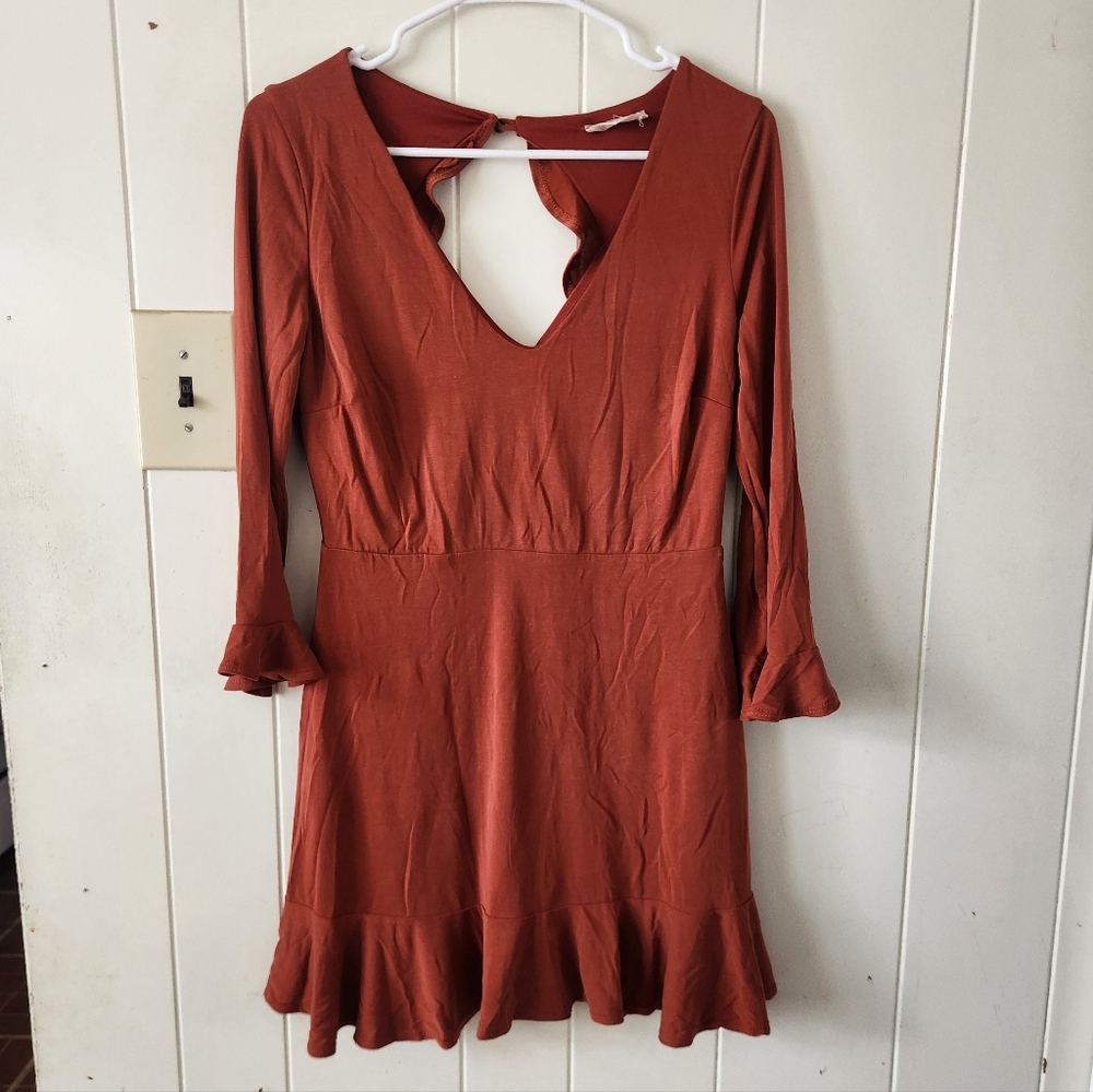 Altar'd State Rust Long Sleeve Peplum Dress Size M